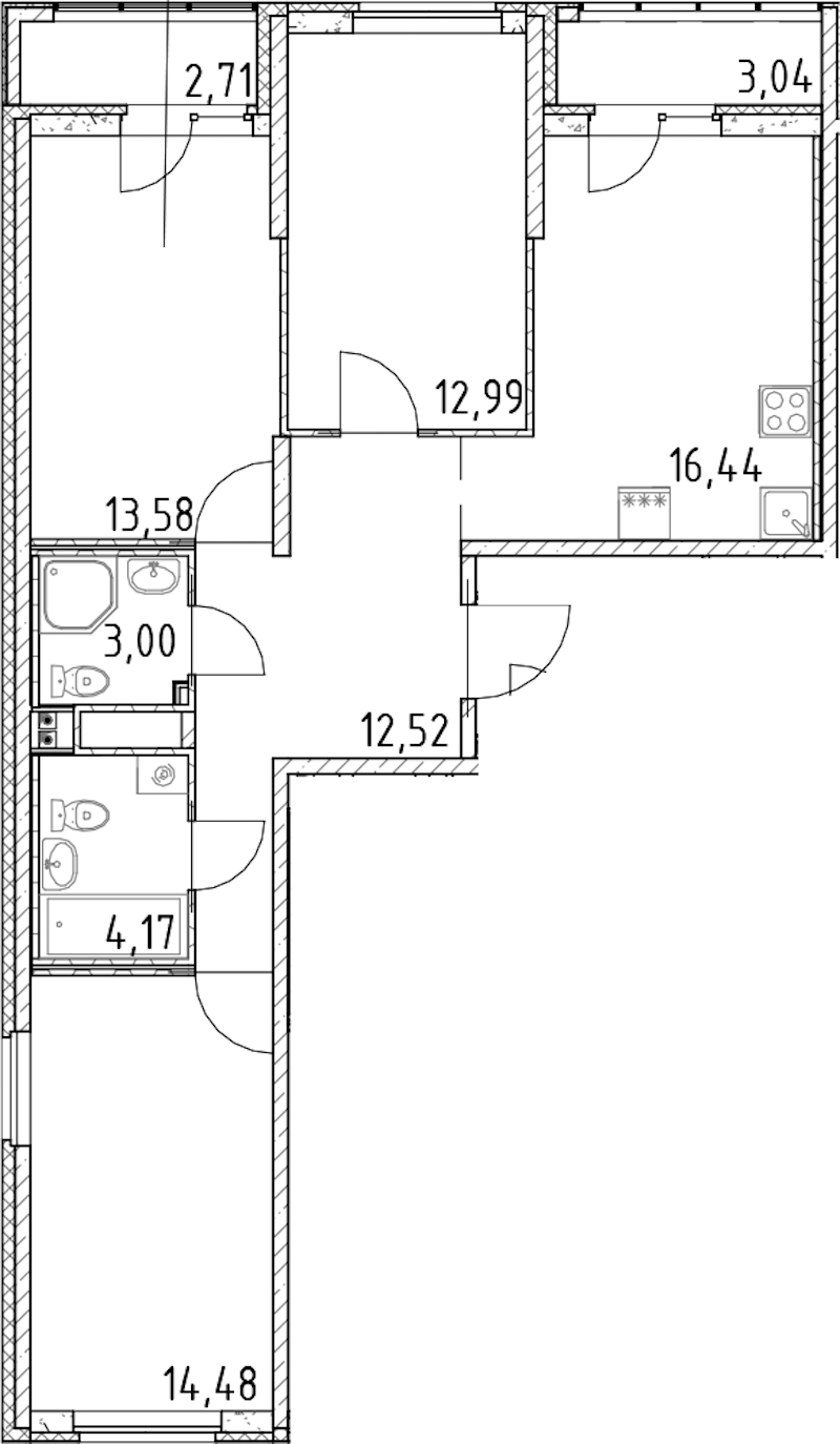3-комнатная квартира 77.18 м², 13/23 эт., ЖК «Город Первых»